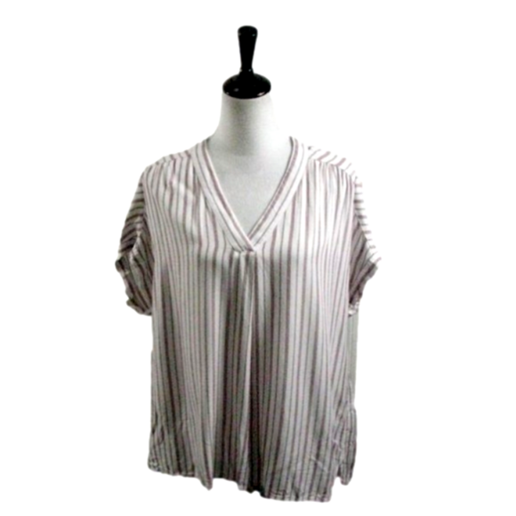 Nine West Tops - Nine West Dark Red/White Stripe Boxy Cut Short Sleeve Blouse Size XL